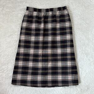 Vintage Black and Cream Plaid Midi Skirt